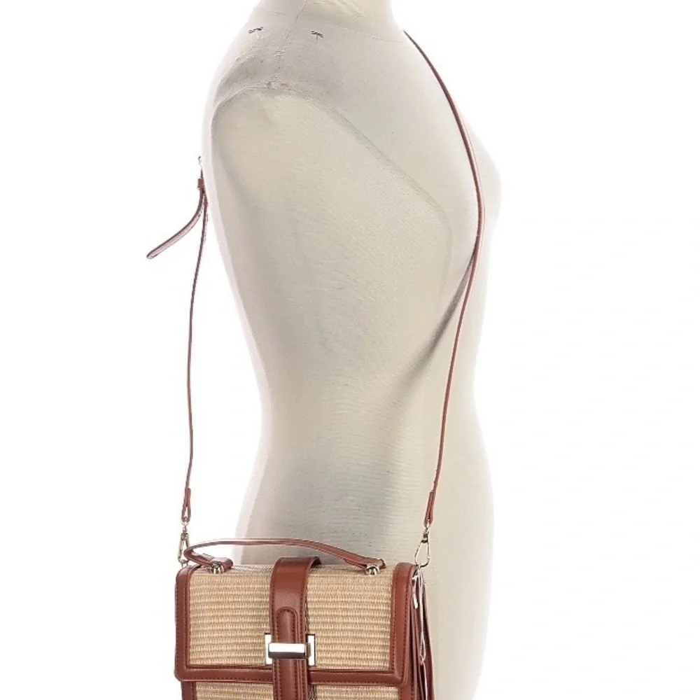 NWT PU Leather and Straw Crossbody with Top Handle - Picture 3 of 5
